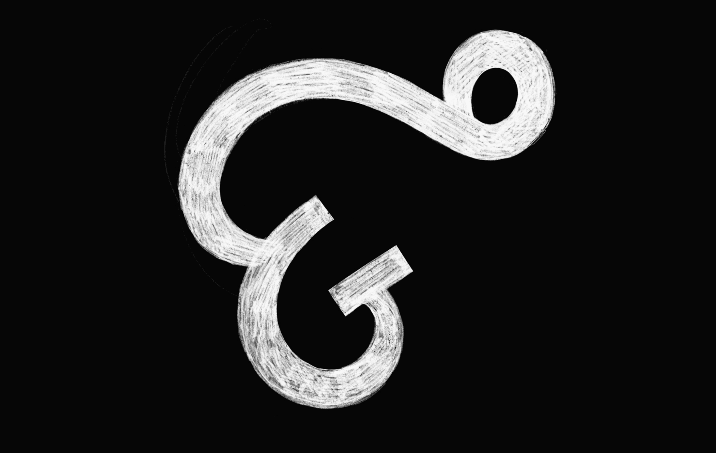 A large hand-drawn charcoal sketch of an Odia glyph, exploring its curve and loop structure