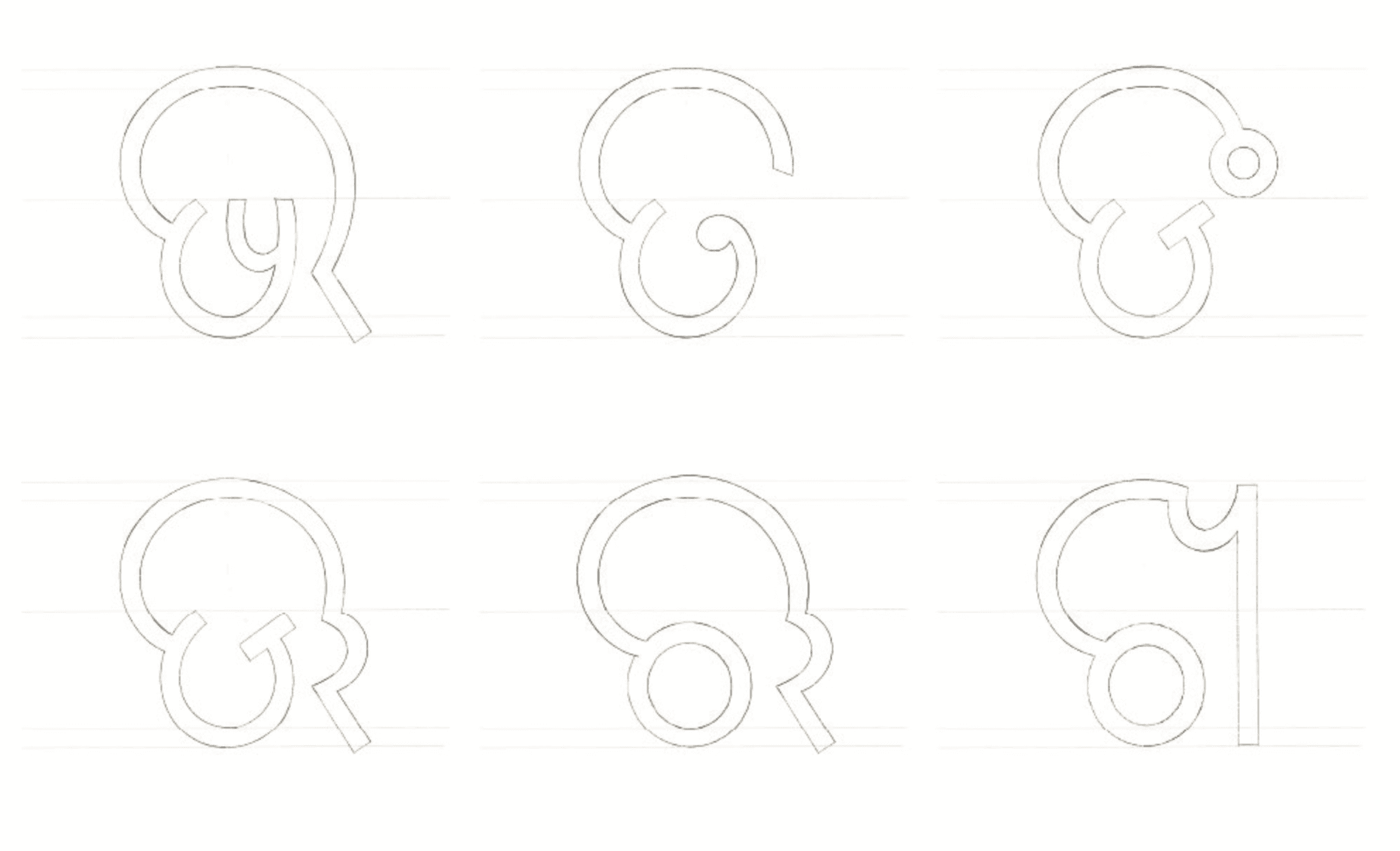 Six variations of an Odia conjunct glyph, each testing a different terminal treatment